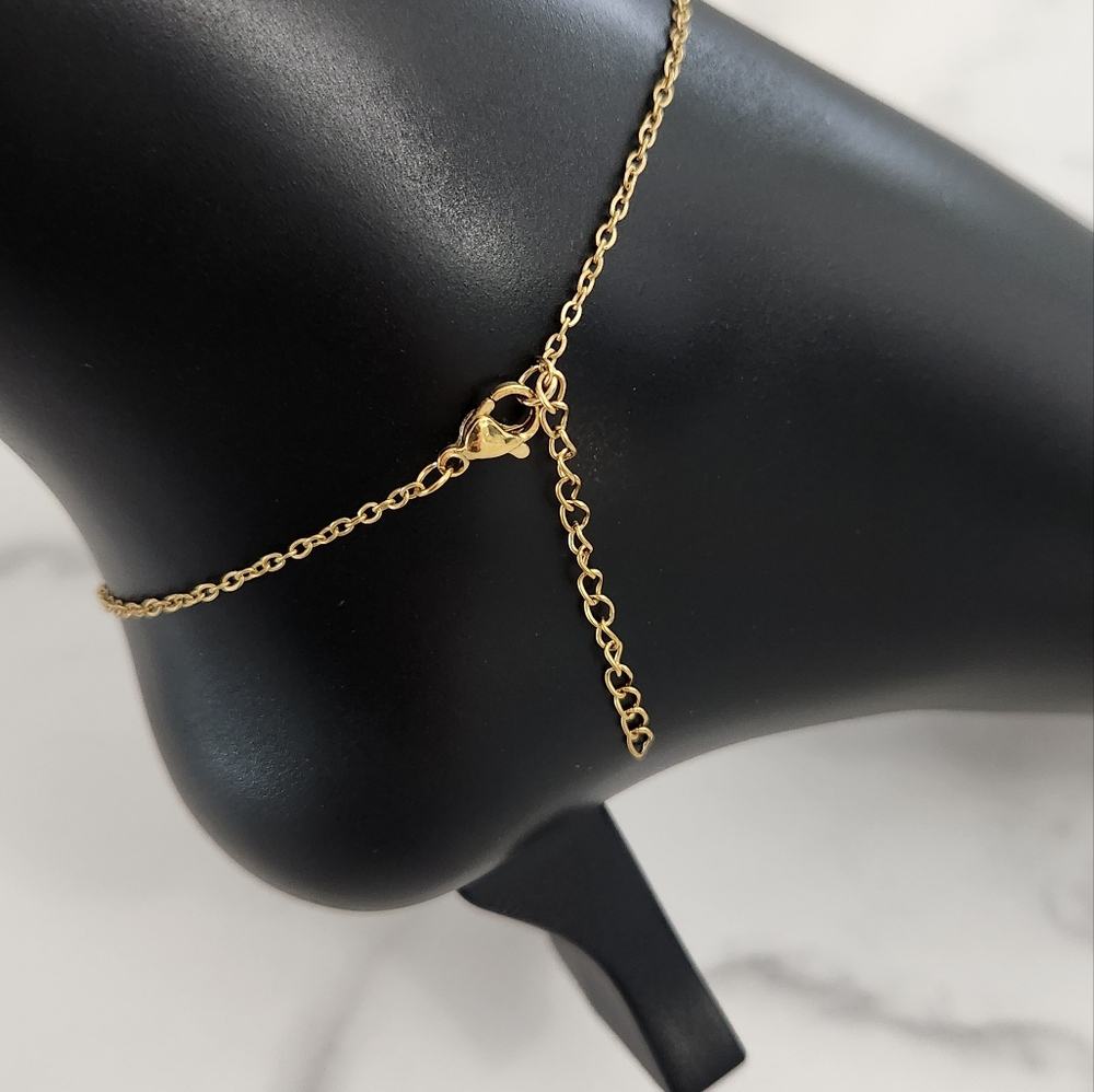 Gold Stainless Steel Anklet Heart Charm with Red Beads Adjustable Dainty Bra - Picture 9 of 12
